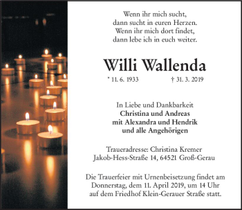 Traueranzeige von Willi Wallenda von vrm-trauer