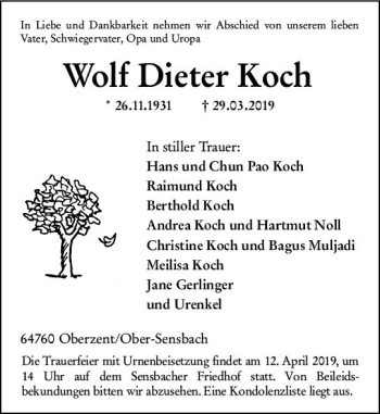 Traueranzeige von Wolf Dieter Koch von vrm-trauer