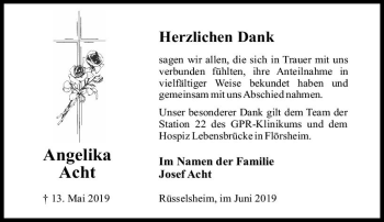 Traueranzeige von Angelika Acht von vrm-trauer