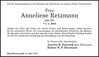 Traueranzeige von Anneliese Retzmann von vrm-trauer