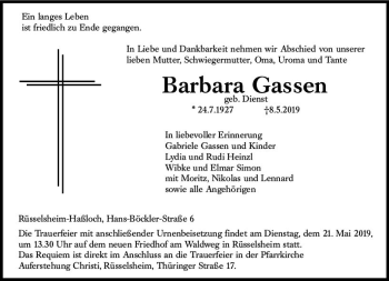 Traueranzeige von Barbara Gassen von vrm-trauer