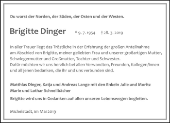 Traueranzeige von Brigitte Dinger von vrm-trauer
