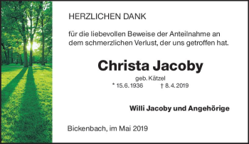 Traueranzeige von Christa Jacoby von vrm-trauer