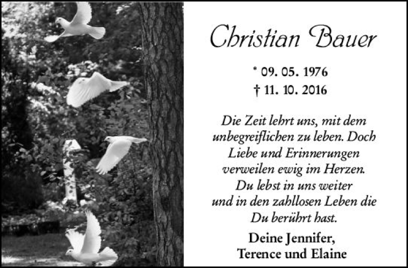  Traueranzeige für Christian Bauer vom 09.05.2019 aus vrm-trauer