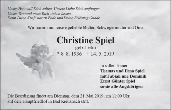 Traueranzeige von Christine Spiel von vrm-trauer