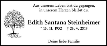 Traueranzeige von Edith Santana Steinheimer von vrm-trauer