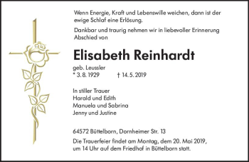 Traueranzeige von Elisabeth Reinhardt von vrm-trauer