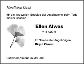 Traueranzeige von Ellen Alwes von vrm-trauer