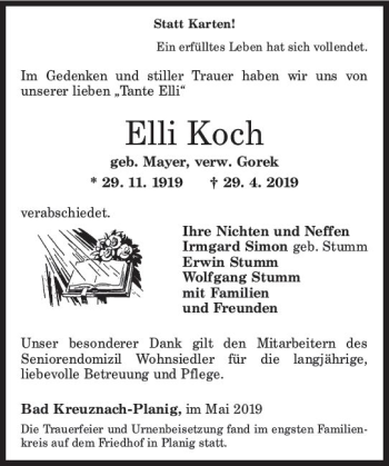 Traueranzeige von Elli Koch von vrm-trauer