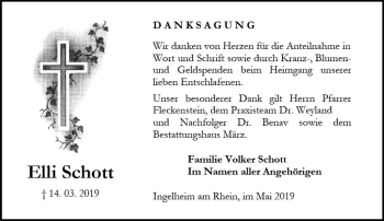 Traueranzeige von Elli Schott von vrm-trauer