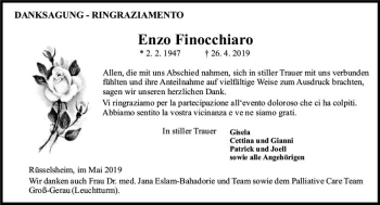 Traueranzeige von Enzo Finocchiaro von vrm-trauer