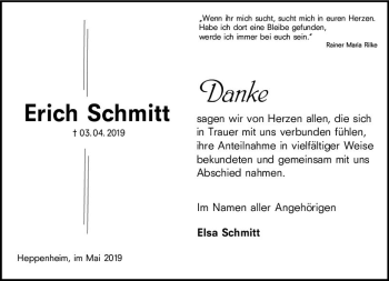 Traueranzeige von Erich Schmitt von vrm-trauer