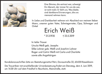 Traueranzeige von Erich Weiß von vrm-trauer