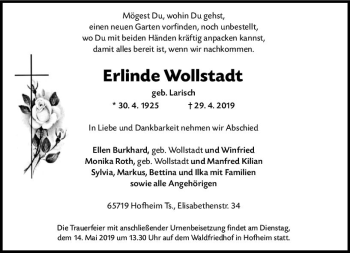 Traueranzeige von Erlinde Wollstadt von vrm-trauer