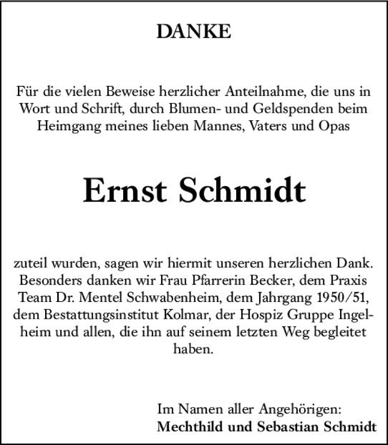  Traueranzeige für Ernst Schmidt vom 11.05.2019 aus vrm-trauer