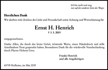 Traueranzeige von Ernst H. Henrich von vrm-trauer
