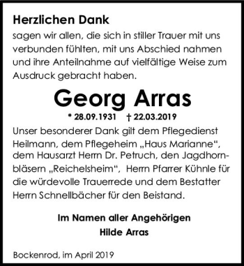 Traueranzeige von Georg Arras von vrm-trauer