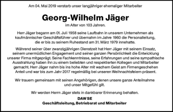 Traueranzeige von Georg-Wilhelm Jäger von vrm-trauer