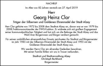 Traueranzeige von Georg Heinz Clar von vrm-trauer