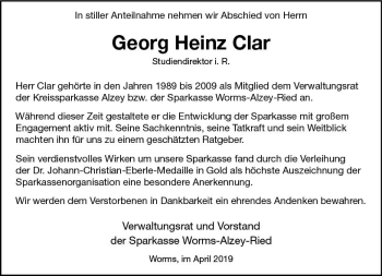 Traueranzeige von Georg Heinz Clar von vrm-trauer