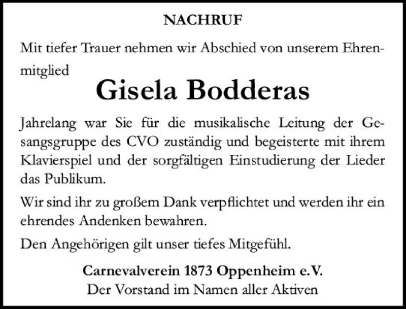  Traueranzeige für Gisela Bodderas vom 10.05.2019 aus vrm-trauer
