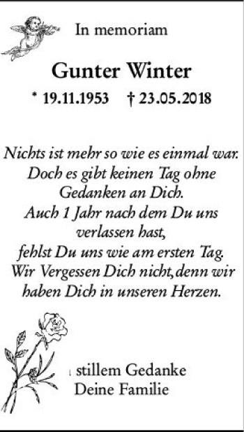 Traueranzeige von Gunter Winter von vrm-trauer