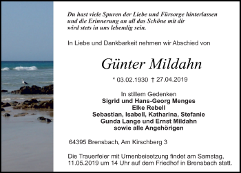 Traueranzeige von Günter Mildahn von vrm-trauer