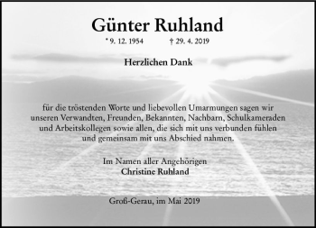 Traueranzeige von Günter Ruhland von vrm-trauer