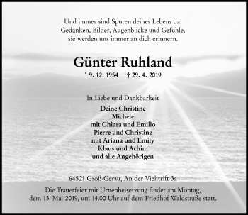 Traueranzeige von Günter Ruhland von vrm-trauer
