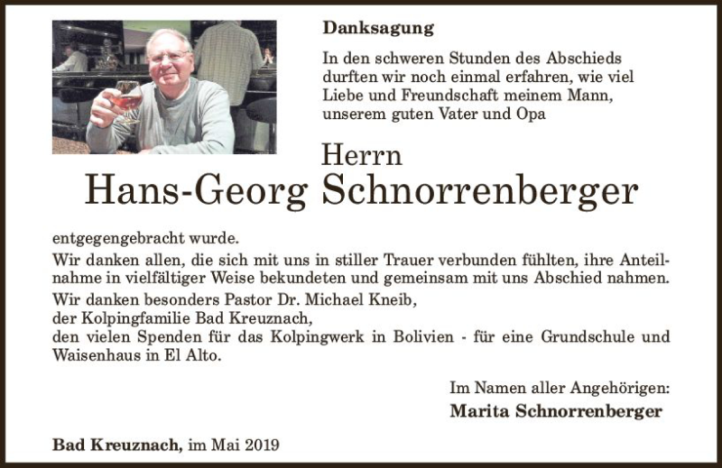  Traueranzeige für Hans-Georg Schnorrenberger vom 04.05.2019 aus vrm-trauer