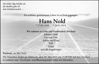Traueranzeige von Hans Nold von vrm-trauer