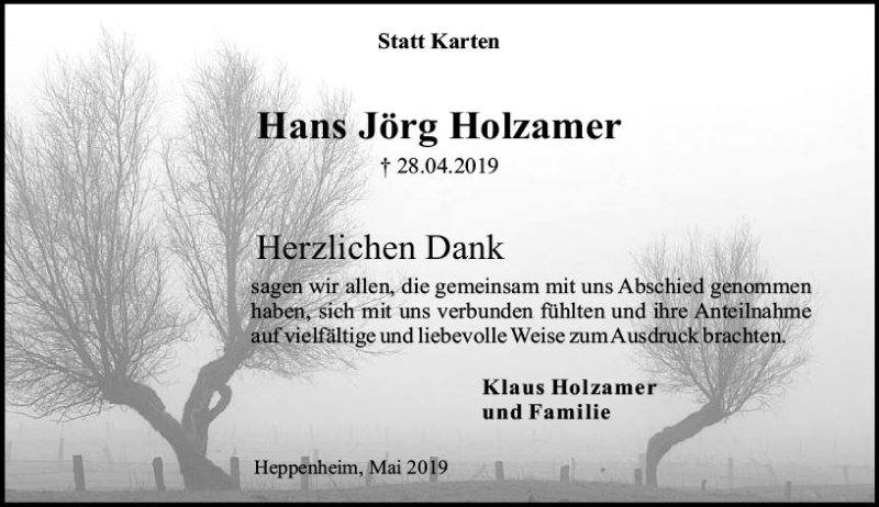  Traueranzeige für Hans Jörg Holzamer vom 25.05.2019 aus vrm-trauer