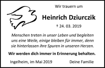 Traueranzeige von Heinrich Dziurczik von vrm-trauer