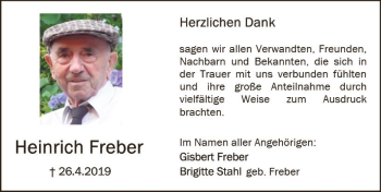 Traueranzeige von Heinrich Freber von vrm-trauer