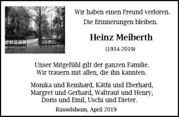 Traueranzeige von Heinz Meiberth von vrm-trauer