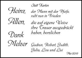 Traueranzeige von Heinz Melzer von vrm-trauer