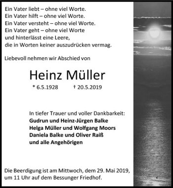 Traueranzeige von Heinz Müller von vrm-trauer