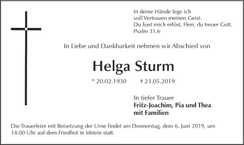 Traueranzeige von Helga Sturm von vrm-trauer
