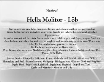 Traueranzeige von Hella Molitor-Löb von vrm-trauer