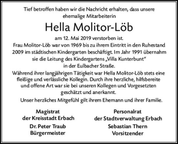 Traueranzeige von Hella Molitor-Löb von vrm-trauer