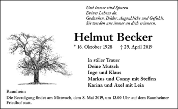 Traueranzeige von Helmut Becker von vrm-trauer