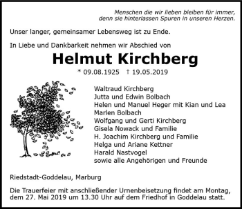 Traueranzeige von Helmut Kirchberg von vrm-trauer