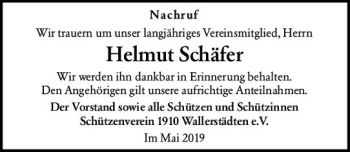 Traueranzeige von Helmut Schäfer von vrm-trauer