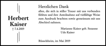 Traueranzeige von Herbert Kaiser von vrm-trauer