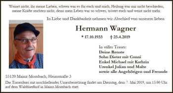 Traueranzeige von Hermann Wagner von vrm-trauer