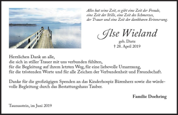 Traueranzeige von Ilse Wieland von vrm-trauer