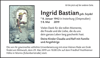 Traueranzeige von Ingrid Bastian von vrm-trauer