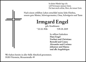 Traueranzeige von Irmgard Engel von vrm-trauer