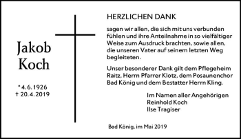 Traueranzeige von Jakob Koch von vrm-trauer