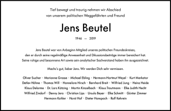 Traueranzeige von Jens Beutel von vrm-trauer